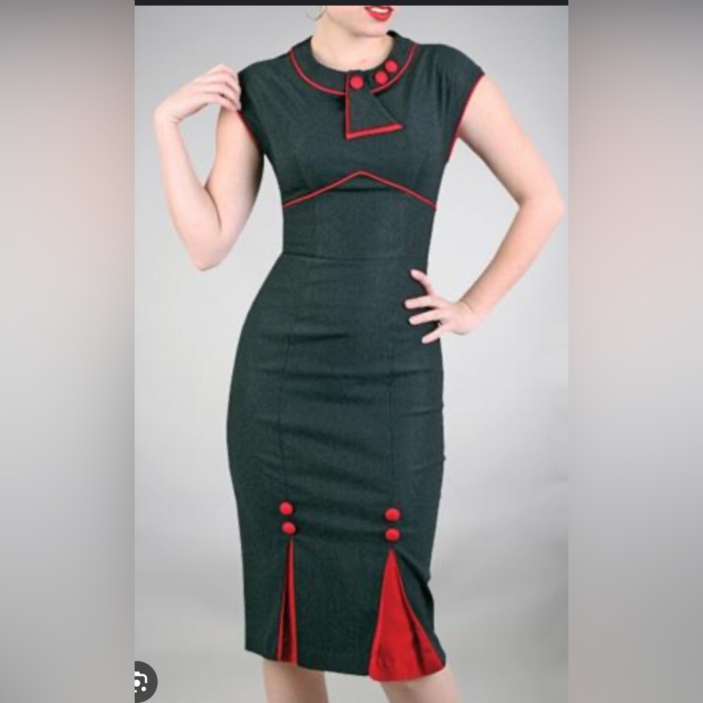 Stop Staring 30s Bombshell Fitted Wiggle Dress Size Medium Black and Red